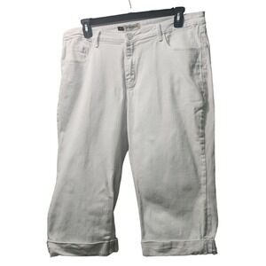 Vigold White Denim Capri Pants Rhinestone Pockets Cuffed Hem Size 20‎